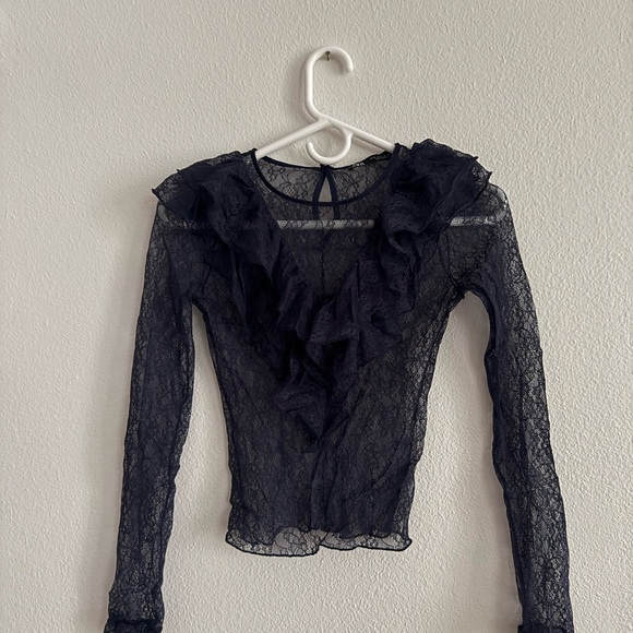 ZARA Blue Lace Ruffle Top - Picture 1 of 6